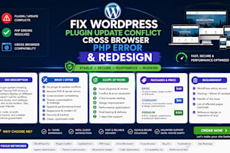 fix wordpress plugin update conflict cross browser php error website redesign