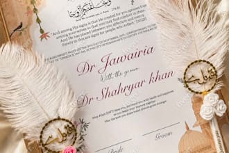 design personalized nikah wedding pen, certificate, booklet