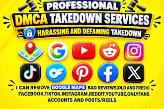 takedown harassing defaming posts from reddit tiktok instagram google yt and fb