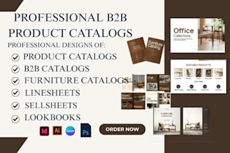 design b2b product catalog, wholesale line sheet for office furniture, equipment
