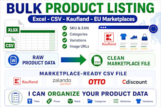 create bulk CSV product listings for kaufland ads and european  marketplaces