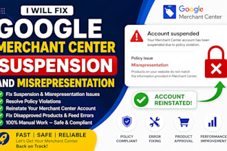 fix google merchant center suspension and misrepresentation