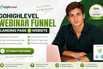 build gohighlevel webinar funnel, landing page and website