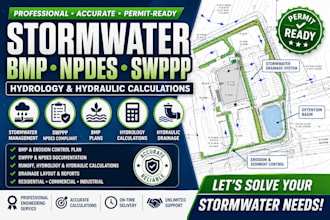design stormwater bmp, npdes swppp and drainage calculations