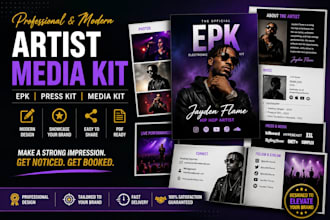 design modern brand media kit, artist press kit, epk, electronic press kit