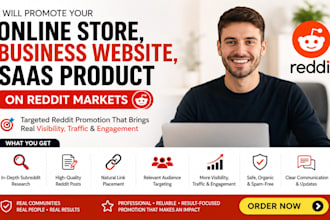 promote your online store, business website, saas product link on reddit markets