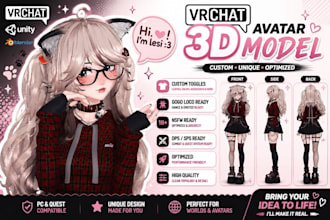 make custom vrchat avatar vrc avatar vr character 3d avatar anime vr character