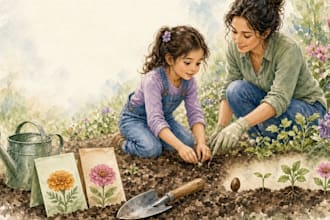 create semi realistic watercolor illustrations for children guidebook for KDP