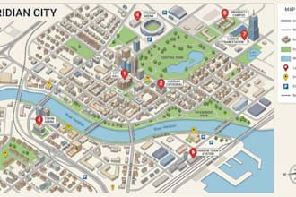 design custom 2d 3d city, vector, illustrated, street, tourist and location maps