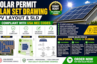 solar permit plans sets pv permit drawings complaints with usa nec codes cl, tx,