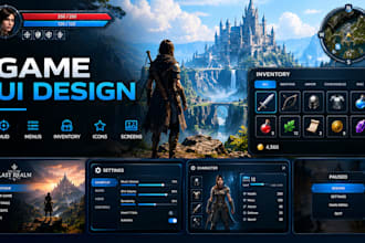 design professional game UI UX interface, hud, menu and game screens