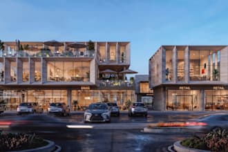 render, design commercial complex,architectural 3d exterior visual,cgi elevation