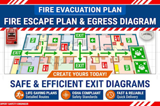 create fire evacuation plan, fire escape plan, and egress diagram