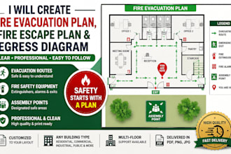 create fire evacuation plan, fire escape plan, and egress diagram