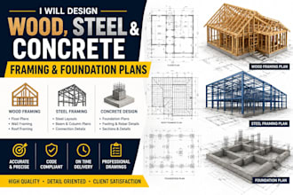 design wood, steel and concrete framing and foundation plans