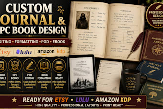 create custom journal npc editing ebook formatting pod for etsy lulu amazon KDP
