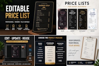 design an editable price list, menu, or service price list