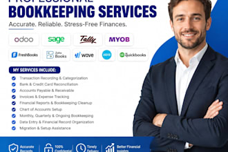 do bookkeeping in odoo,sage,tally,myob,freshbook,zoho books,wave,xero,quickbooks