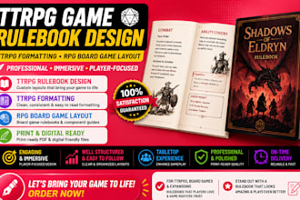 ttrpg game rulebook design, ttrpg formatting, rpg board game rule book layout