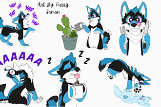 draw tele gram furry stickers, animated furry sticker, fursona cartoon emotes