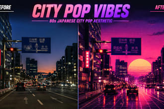 create retro 80s japanese city pop aesthetic video overlay