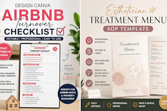design canva airbnb turnover checklist, esthetician treatment menu sop template