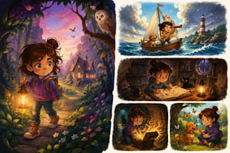 illustrate colorful 2d cover and spot art for children novels and chapter book