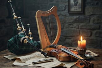 record celtic fiddle, bagpipes, tin whistle, guzheng or harp for your music