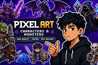 draw pixel art scene and background for your game concepts or characters