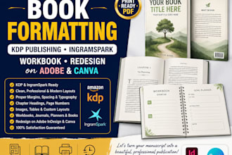 do book formatting, kdp publishing ingramspark workbook, redesign on adobe canva