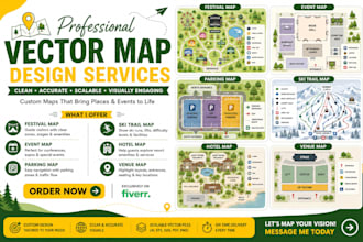design festival map, event map, parking map, ski trail map, hotel map, venue map