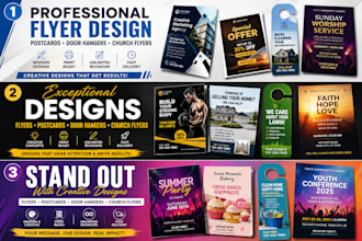 design professional flyers, postcards door hangers and church flyers