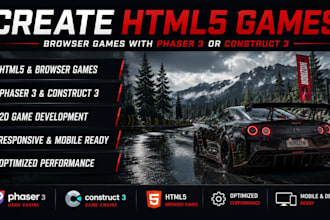create HTML5 javascript game browser game with phaser or construct 3d web game
