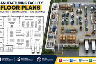 design manufacturing facility floor plans, production storage, cad drawings
