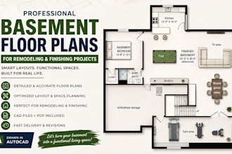 draft basement floor plans for remodeling and finishing projects