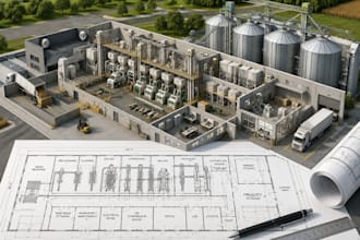 design grain processing plant floor plans and industrial cad blueprint packages
