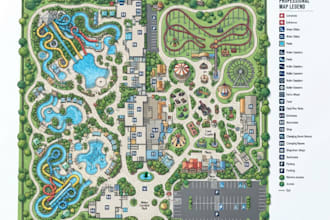 design water park, amusement park and detailed site plan maps
