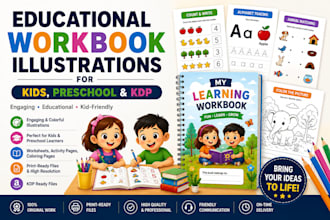 create educational workbook illustrations for kids, preschool and KDP designer