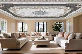 design marble mandala ceiling mural, custom textured canvas wallcovering