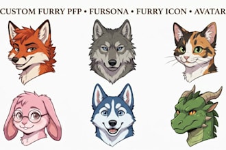 draw a furry pfp, furry icon, fursona avatar and anthro profile picture
