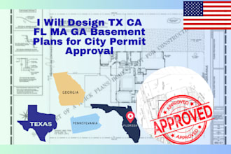 design tx ca fl ma ga basement plans for city permit approval