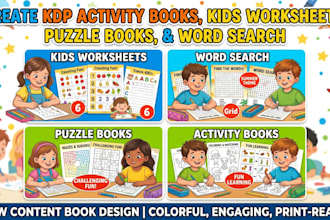 create KDP activity books, kids worksheets, puzzle books and word search