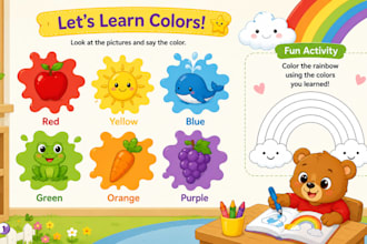 illustrate simple engaging early learning book pages for preschool education