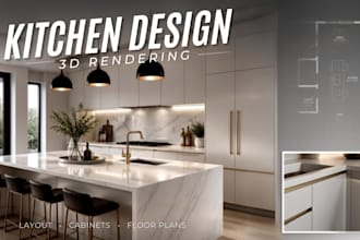 create photorealistic 3d kitchen design and rendering in 3ds max, sketchup