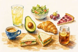draw illustrations of food and drinks with watercolors