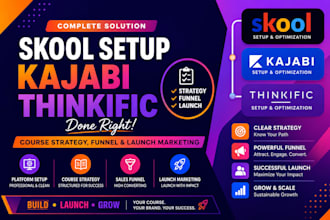 do skool setup kajabi thinkific , course strategy, funnel and launch marketing