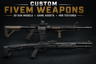 3d gun model, 3d weapon model, fiverm gun, 3d game assets and game props