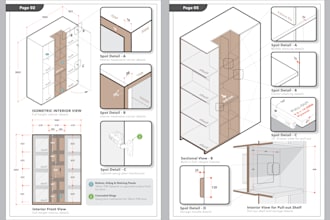 draw custom cabinet shop drawings and cutting list
