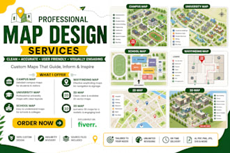 design university map, school map, campus map, wayfinding map, 2d 3d map