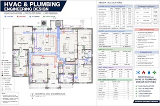 design hvac and plumbing plans with ductwork and load calculations